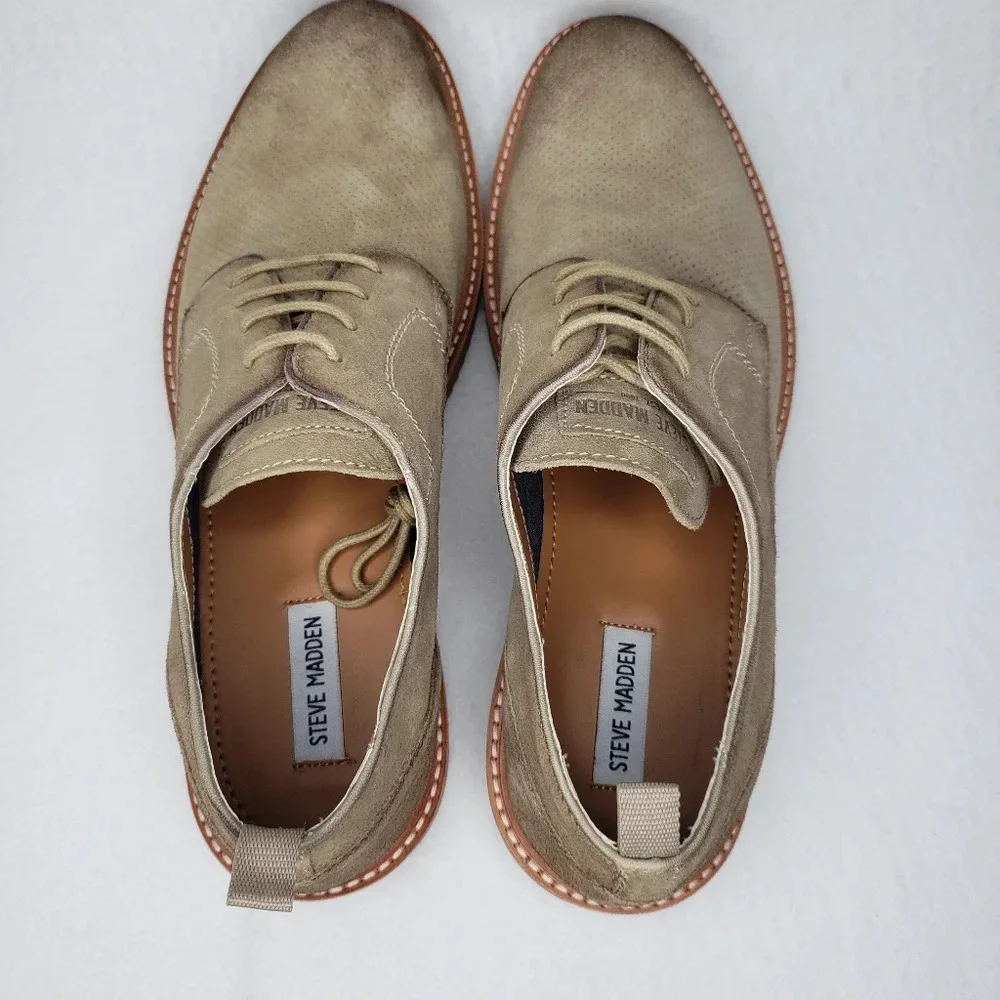 Steve Madden Mens Voyagee Beige Suede Burnish Oxfords Sz 13D Extra Light